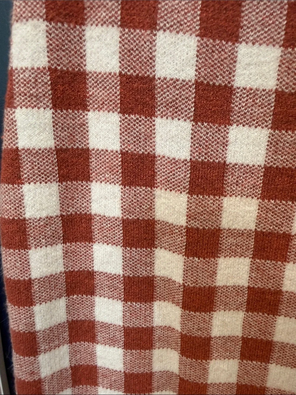 English Factory Cream and Rust Red Gingham Knit Pencil Skirt